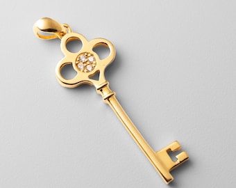 14k Gold Key Pendant Charm- Real Gold Key Necklace Charm