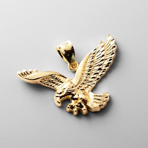 14K Solid Gold Textured Eagle Pendant Necklace – Majestic Freedom Bird Charm, Luxury Patriotic Fine Jewelry
