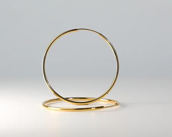 Pendientes de aro de oro de 14 quilates, 1,5 mm de grosor, 40 mm de ancho - Pendientes de aro de oro macizo auténtico - Oro clásico - Pendientes para mujer