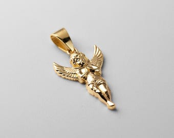 14K Gold Angel Pendant Necklace: Heavenly Guardian Prayer Figure