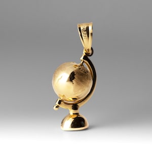 14k Gold 3D Globe Pendant Charm- Real Gold 3D Globe Necklace Charm