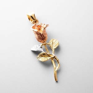14k Gold Rose Flower Pendant Charm- Real Gold Rose Necklace Charm