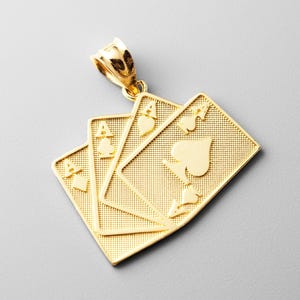 14k リアルゴールド 4エース ポーカーハンドペンダントチャーム - リアルゴールド 4エース ネックレスチャーム