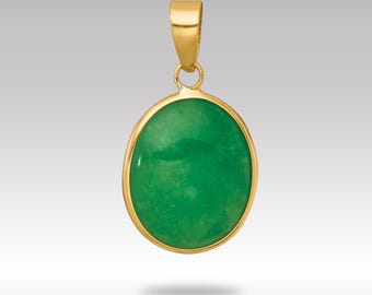14k Gold Green Jade Necklace: Minimalist Oval Solitaire - Etsy