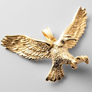 14K Solid Gold Large Eagle Pendant Necklace – Majestic Bird of Prey Charm, Luxury Symbolic Fine Jewelry Gift