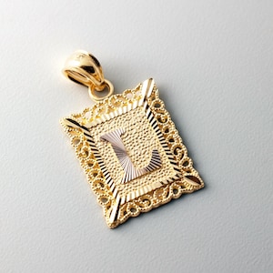 Ciondolo/ciondolo quadrato con iniziale &quot;L&quot; in oro 14k - Collana con catena con iniziale L in oro