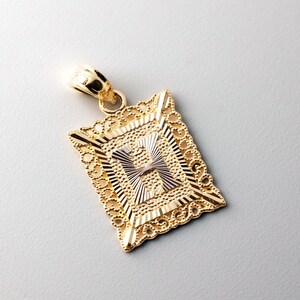 Ciondolo/ciondolo quadrato con iniziale &quot;H&quot; in oro 14k - Collana con catena con iniziale H in oro