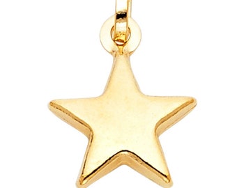 14k 3D Gold Star Pendant Charm- Real Gold Shiny Star Necklace Charm