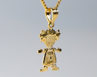 14k Gold "Girl" Pendant Charm- 14k Gold Little Girl Necklace Charm For Her