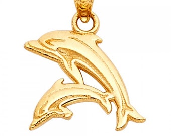 Two dolphin pendant in 9 carat yellow gold with beaker.