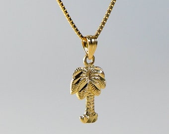 14k Gold Palm Tree Pendant Charm- Real Gold Palm Tree Necklace Charm