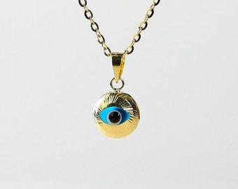 14k Gold Evil Eye Anhänger Charm - Gold Runde Evil Eye Halsketten-Charme