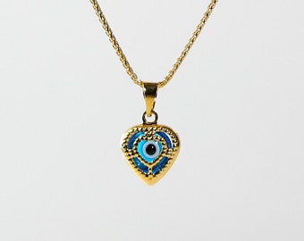 14k Gold Evil Eye Heart Shape Pendant Charm- Gold Heart Evil Eye Necklace Charm