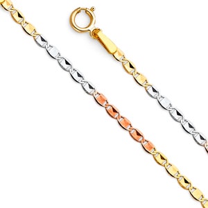 1.6mm Solid 14K Gold Valentino Chain- Real 14k Gold Tri Colors Valentino Chain Necklace