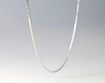 1mm 14K Solid White Gold Box Chain- Real 14k White Gold Box Chain Necklace