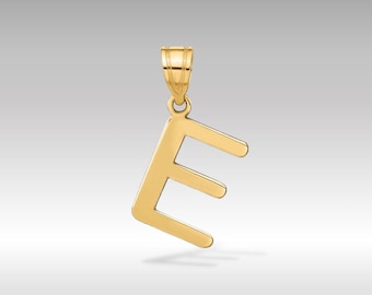 14k Gold poliert Buchstabe 'E' Initial Charm Anhänger - Statement Schmuck - Initial 'E' Anhänger Halskette