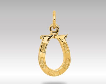 14K Solid Gold Horseshoe Pendant – Polished Lucky Charm Necklace, Luxury Fine Jewelry Gift