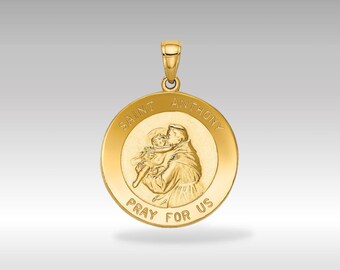 14K Gold Saint Anthony Medal Pendant Necklace - Catholic Devotional Jewelry