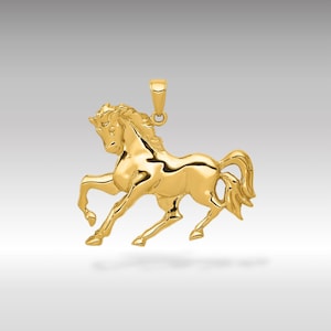 14K Solid Gold Galloping Horse Pendant – Dynamic Equestrian Necklace, Luxury Fine Jewelry Gift