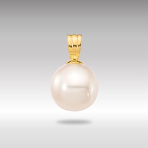 14K Gold Freshwater Pearl Pendant – 8-9mm White Cultured Round Pearl Charm – Classic June Birthstone Jewelry Gift for Her