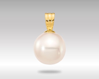 14K Gold Freshwater Pearl Pendant – 8-9mm White Cultured Round Pearl Charm – Classic June Birthstone Jewelry Gift for Her
