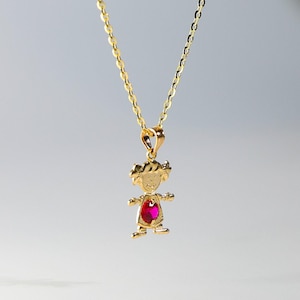 14k Gold July Birthstone Charm For Girls- Gold Girl July Birthstone Necklace