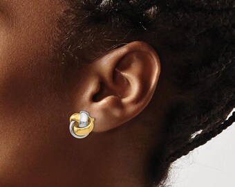 14k Two-Tone Gold Knot Earrings: Minimalist Studs