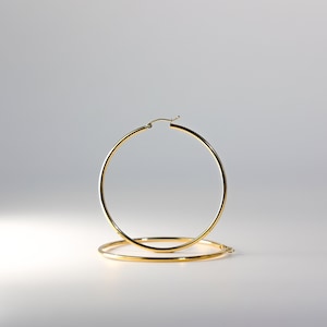 14K Gold Hoop Earrings 2mm Thick 55mm Wide Hoop Earrings- Classic Gold Hoop Earrings- Hoop Earrings for her