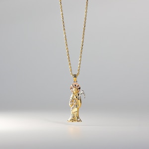 14k Gold Santa Muerte Pendant Charm-Real Gold Saint Necklace Charm