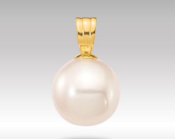 14K Gold Freshwater Pearl Pendant - 8-9mm White Round, Minimalist Pearl Jewelry for Everyday Wear