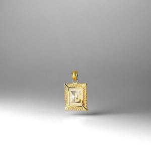 14k Gold &quot;E&quot; Initial Square Pendant/Charm- Gold E Initial Chain Necklace