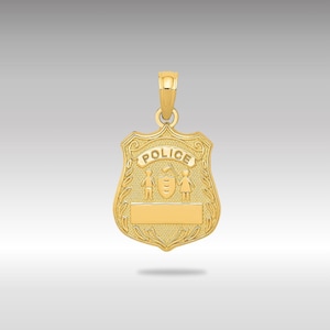 14K Gold POLICE Badge Pendant Necklace - Law Enforcement Emblem - Officer Symbol Charm