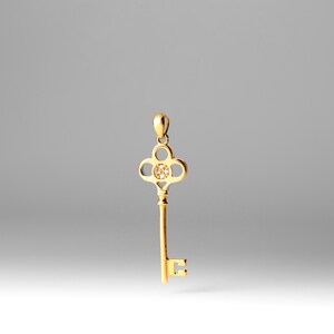 14k Gold Key Pendant Charm- Real Gold Key Necklace Charm - Etsy