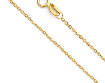 1.2mm 14k Solid Gold Cable Chain Diamond Cut- 14k Gold Cable Diamond Cut Chain Necklace