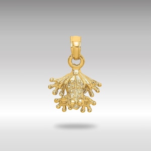 14K Massivgold Mini Frosch mit Blick nach unten Anhänger - Strukturierte Amphibien-Halskette, Luxusschmuck für Sammler