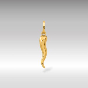 14K Gold Small 3D Italian Horn Charm Necklace - Sleek Protective Amulet Italian Horn Pendant - Elegant Good Luck Jewelry Piece