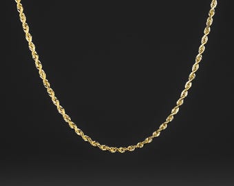 Collar de cadena tipo cuerda de oro macizo de 14 k de 2 mm con corte de diamante