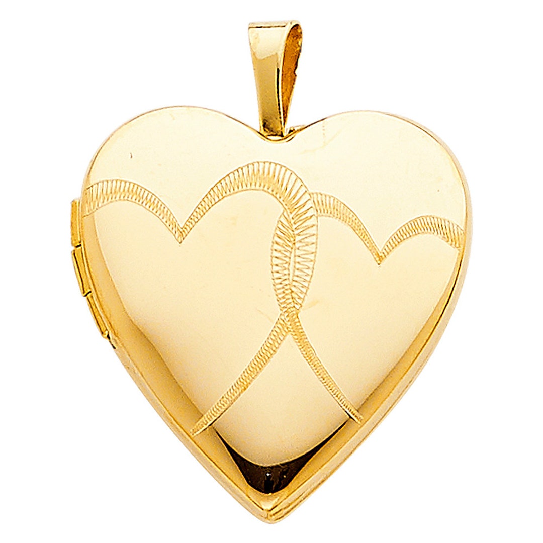 14k Gold Shiny Engraved Heart Locket Pendant Charm Real Gold Large