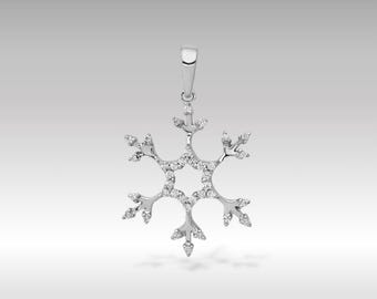 14K White Gold 1/6ct Diamond-Encrusted Snowflake Pendant - Elegant Winter-Themed Jewelry - Sparkling Holiday Charm