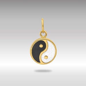 14K Gold Yin and Yang Necklace Pendant - Polished Black and White Enamel Balance Charm, Symbolic Jewelry