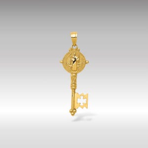 14K Gold St. Benedict Key Pendant Necklace: Religious Charm