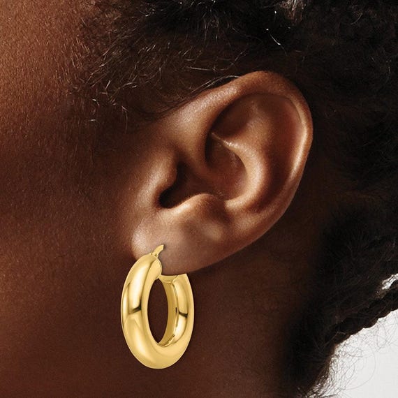 Oro 14 K rotondo lucido orecchini a cerchio, 15 mm, Oro giallo
