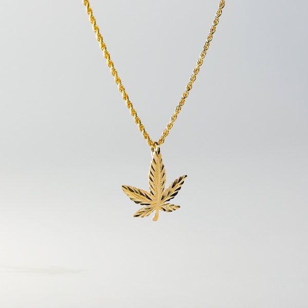 14k Gold Marijuana Leaf Pendant Charm- Real Gold Weed Leaf Necklace Charm