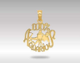 14K Gold Aquarius Zodiac Pendant: Astrology Charm, Hypoallergenic