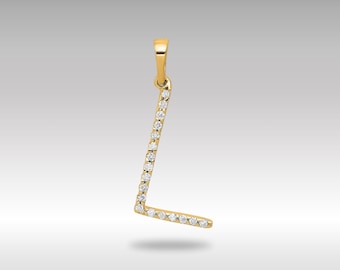 14k Gold Diamond Letter "L" Initial Pendant Necklace – Gold Initial Necklace – Real Diamond "L" Charm – Perfect Gift for Her