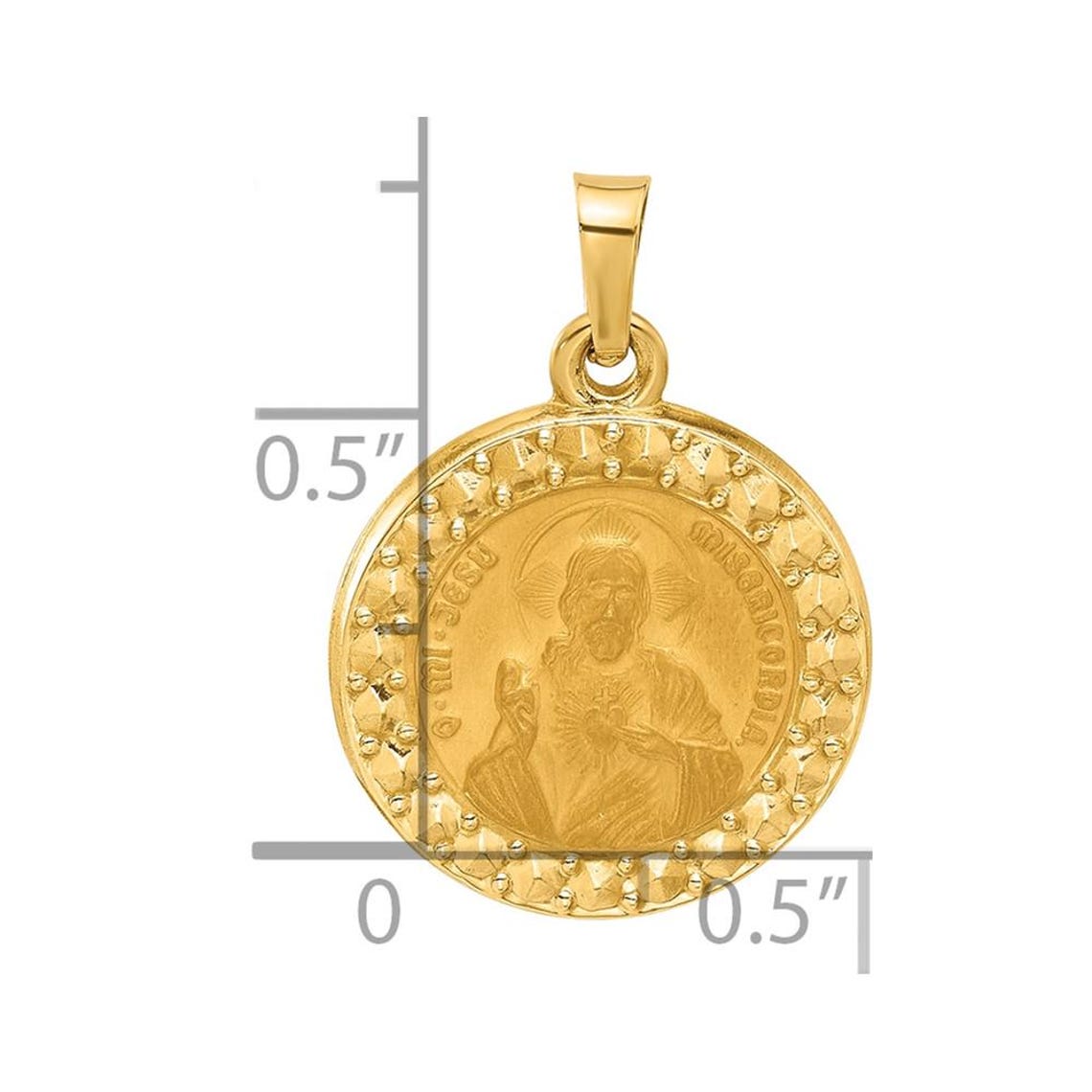 14K Gold Sacred Heart of Jesus Medal Pendant - Hollow Religious Charm ...