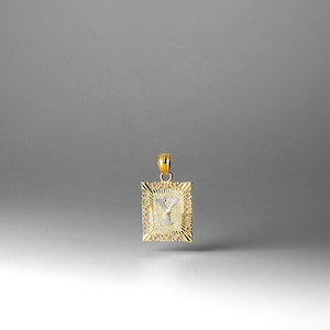Ciondolo/ciondolo quadrato con iniziale &quot;Y&quot; in oro 14k - Collana con catena con iniziale Y in oro