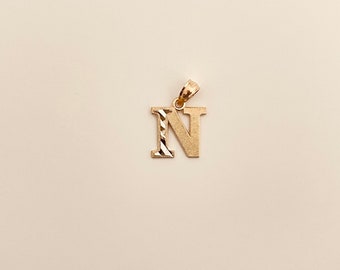 Initial Capital Letter N Pendant Charm Created CZ 12mm Wide 14k Yellow Gold