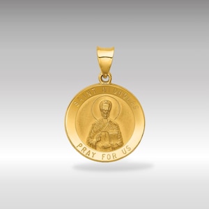 14K Gold St. Nicholas Medal Pendant Necklace - Polished & Satin Finish - Hollow Religious Patron Saint Charm