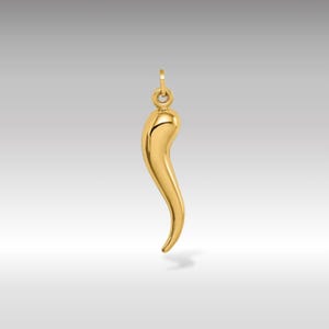 14K Gold Large 3D Italian Horn Charm Necklace - Sleek Protective Amulet Italian Horn Pendant - Elegant Good Luck Jewelry Piece